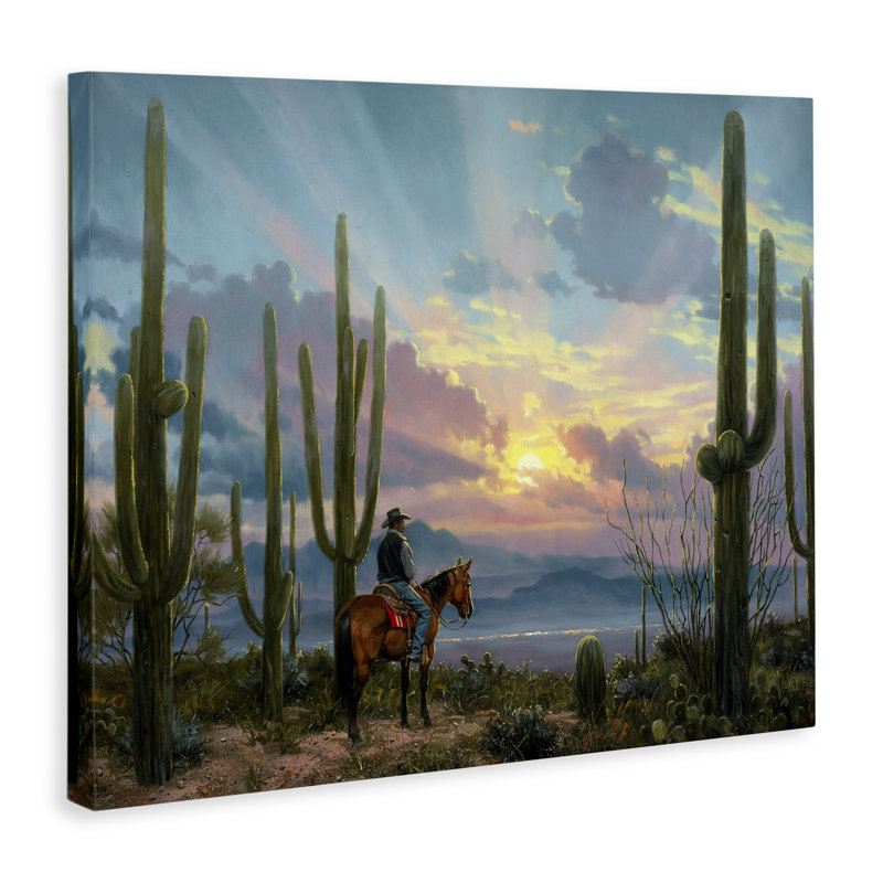 «Western Cowboy with Tall Cacti», art mural par Jack Sorenson, H 24 po x l 30 po