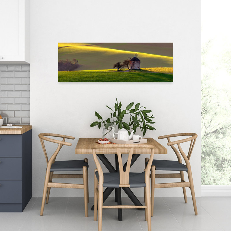 Paysage doré, heure d'or, paysage classique, paisible, architecture rustique, paysage, art mural, H 12 po x l 36 po