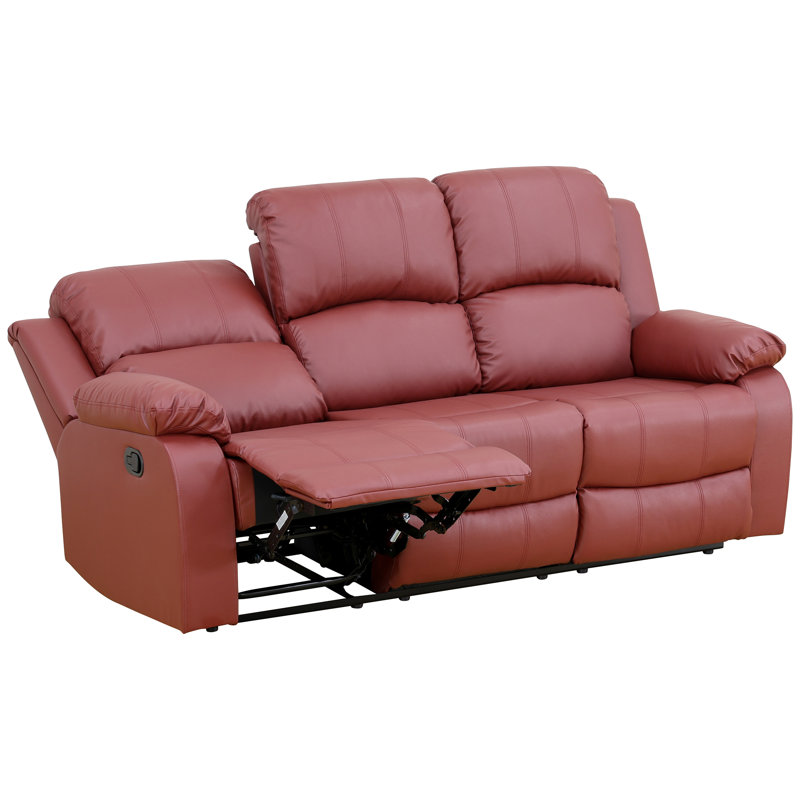 Canapé inclinable 3 places, canapé de cinéma maison avec dossier rabattable et porte-gobelet, cuir, rouge, Rouge