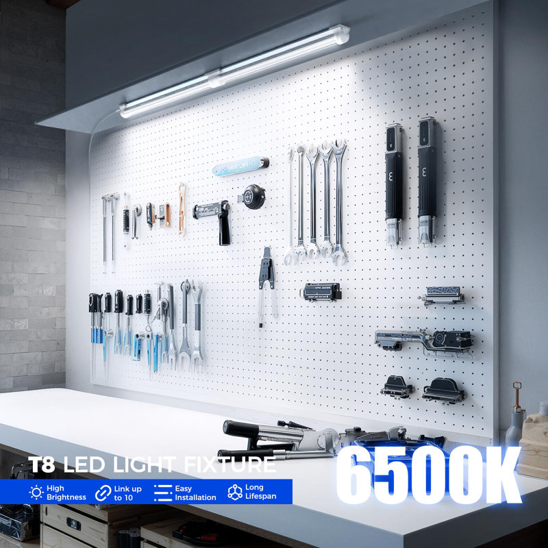 Éclairage de magasin Barrina 6500k 1,5 pi, 3450 lm, 25 W, éclairage sous l'armoire T8, établi, atelier, pièce, cuisine, lampes à tubes DEL, luminaire raccordable avec interrupteur marche / arrêt intégré, ETL, 2 paquets