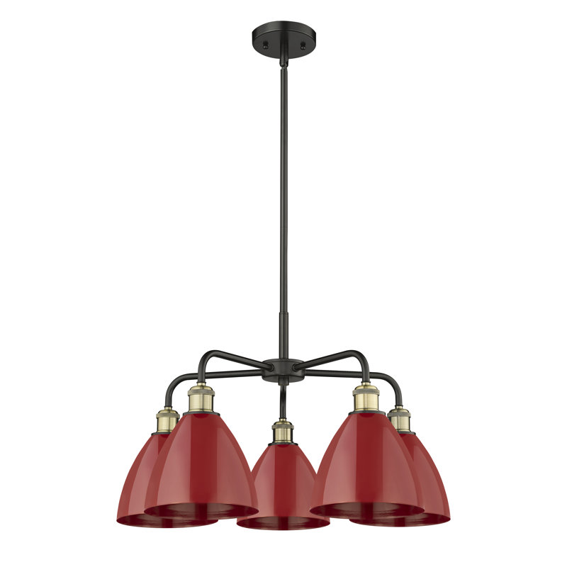 Lustre en dôme à 5 lumières Trickett, Rouge, Noir/laiton antique