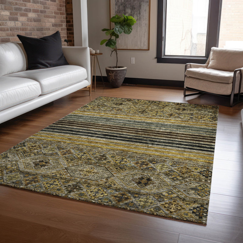 Tapis gris intérieur / extérieur lavable à la machine Claudian ACN1641, Rectangle 5 pi x 7 pi 6 po
