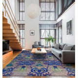Seville Hand Knotted Area Rug in Col Bambera Indigo/Gray/Green/Purple