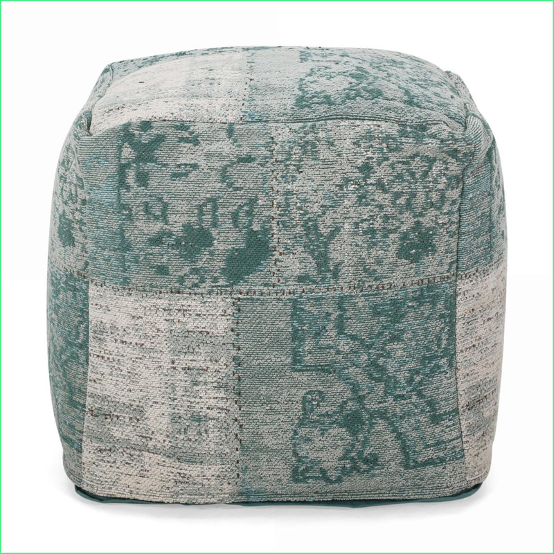 Ottoman Pouf | 16” Cube | Teal &amp; Beige | Versatile Floor Cushion | Teal | Fabric, Teal  Damask