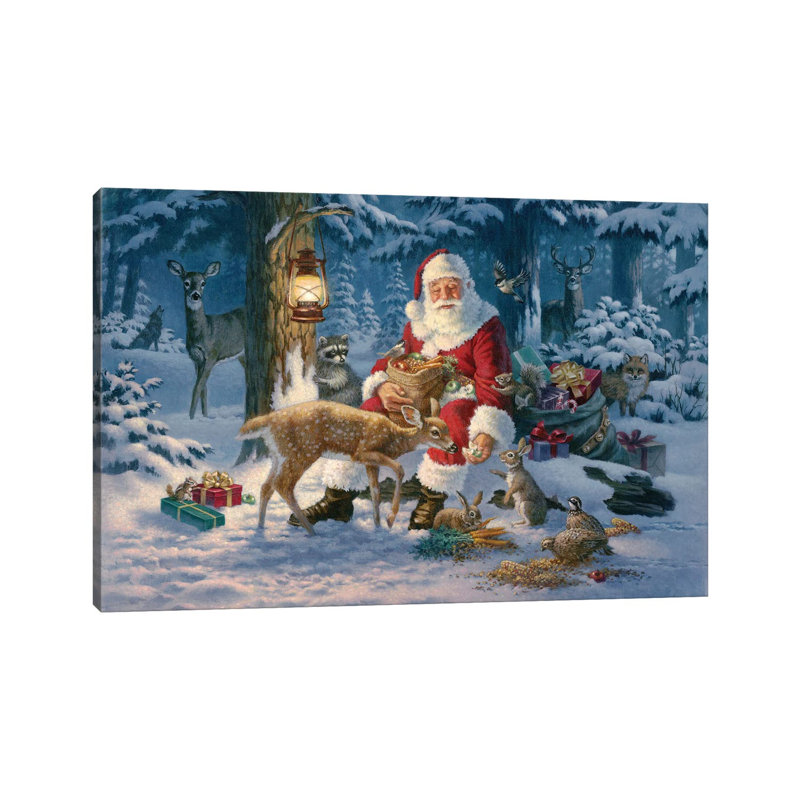 Père Noël dans la forêt - estampe numérique sur toile tendue avec châssis