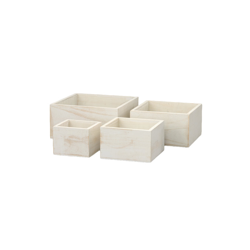 Square Planter Set of Four Matte Finish White Wash-6.00"H