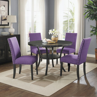 Chaises de salle à manger en tissu avec garniture cloutée (ensemble de 2)