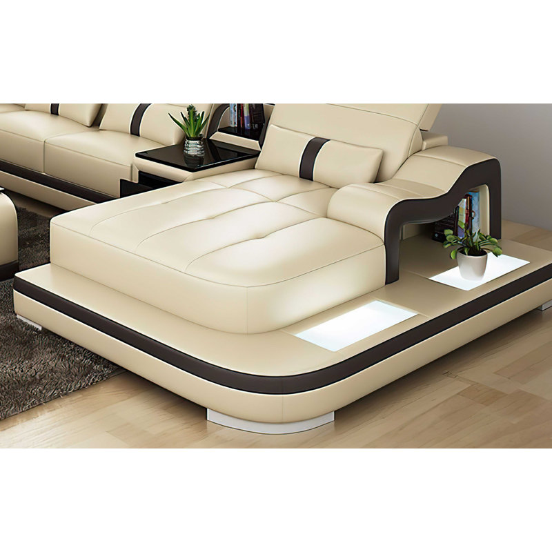 Arunvir Upholstered U-Shaped Sectional, Left Hand Facing, Beige Leather Match