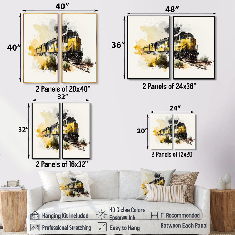 "Rhythm Of The Train II - Performing Arts Transport Train", art mural sur toile 2 pièces, Impression encadrée flottante, Brun