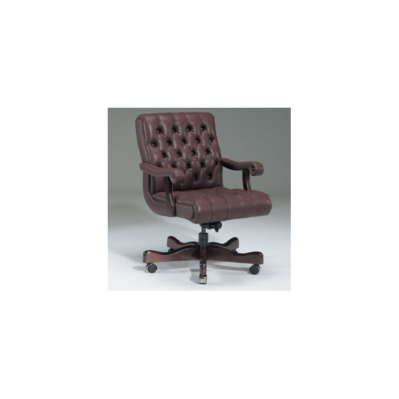 Genuine Leather Executive Chair, Mahogany, Included, Burgandy
