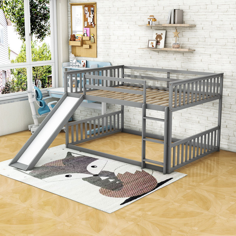 Lit superposé double sur double avec glissade et structure robuste, Gris