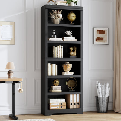 Bibliothèque à 6 niveaux avec tablettes réglables, support de rangement ouvert au sol, conception antidérapante