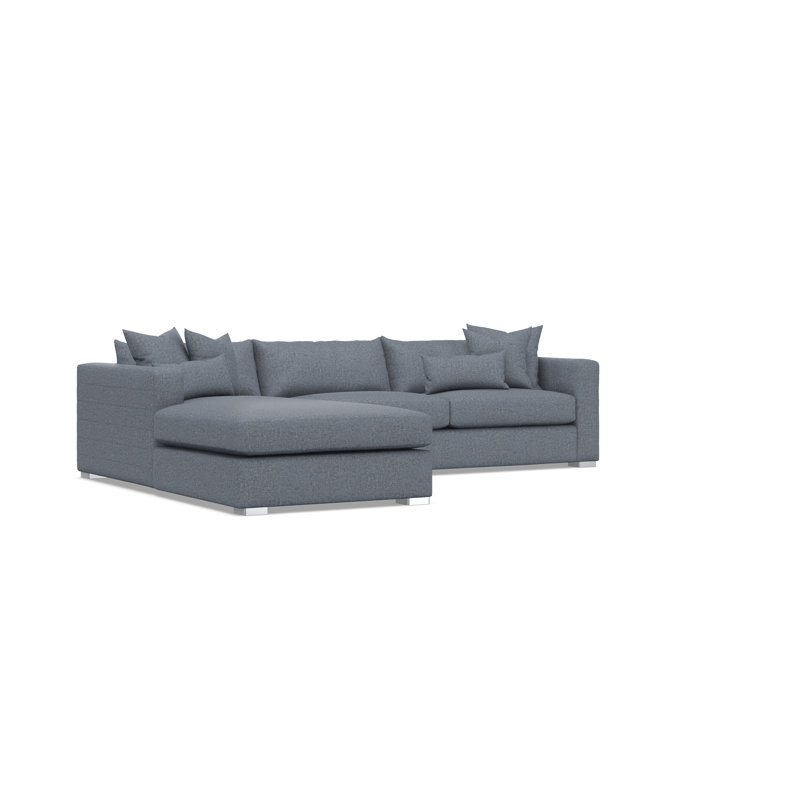 Chaise Sectional, Teal Polyester, Left Hand Facing