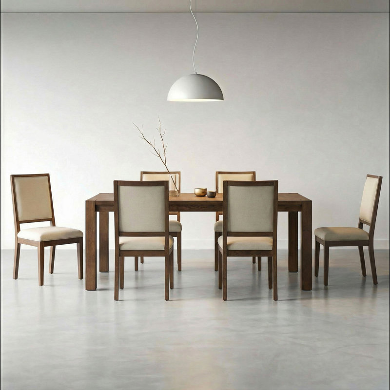 7 Pieces Dining Set, 7 Pieces: Table, 6 Chairs, Brown