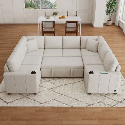 Canapé-lit modulaire convertible en U de 107,1 po pour salon, beige