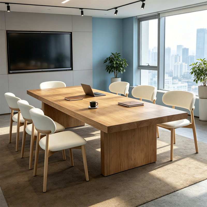 Ensemble de table de conférence en bois massif (avec 8 chaises) pour les salles de réunion et de formation