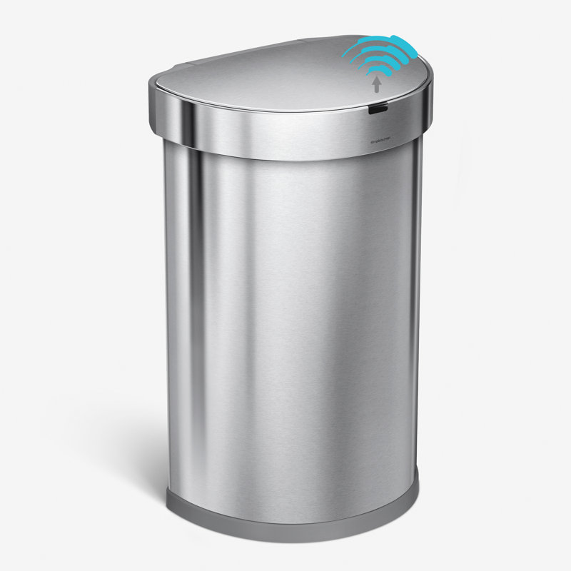simplehuman 45 Liter / 12 Gallon Semi-Round Automatic Motion Sensor Trash Can, Brushed