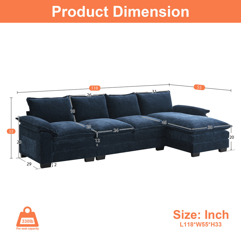  Canapé modulaire en chenille 3 pièces, Chenille bleu foncé