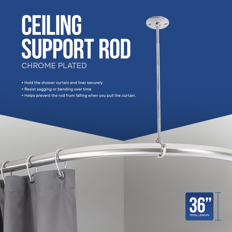 Tringle de douche 36 po avec support de plafond, tringle à rideau de douche en métal, finition chromée, 36"