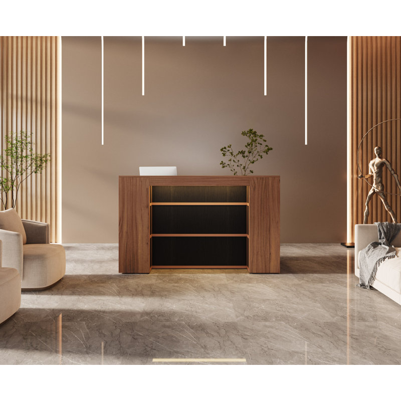 Jacon Rectangular Reception Desk, Walnut/Black