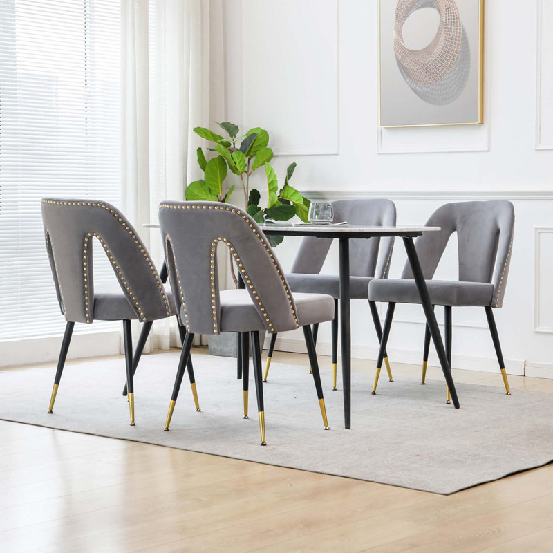 Chaise rembourrée contemporaine en velours, Gris