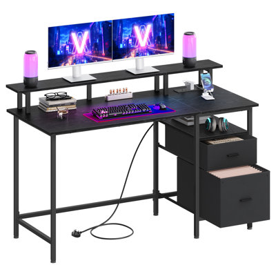 Daimar Metal Base Computer Desk with Power Outlet