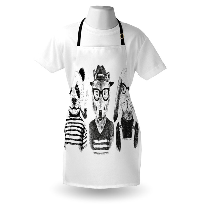 Tablier East Urban Home Animal unisexe, panda cigare, taille adulte, noir gris blanc