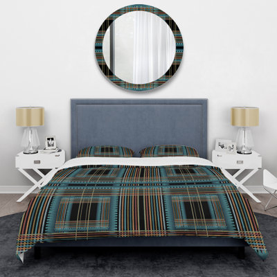 Turquoise grunge rayé - ensemble de housse de couette abstrait - microfibre de polyester