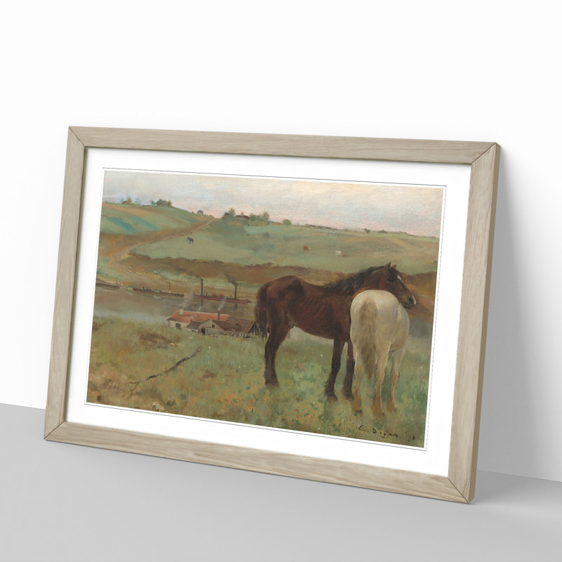 Horses in a Meadow 1995.11.1 by Edgar Degas - Framed Print, 27cm H x 36cm W x 2cm D, Oak Framed