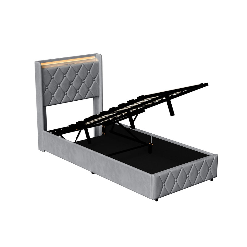 Lift Up Storage Bed Frame, European Single (90 x 200 cm), Grey
