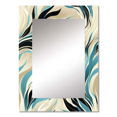 Teal And Cream Natures Whispers - Abstract Decorative Mirror, Modern Wall Mirror, Printed Metal Art