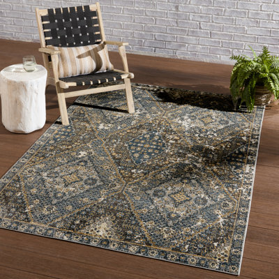 Tapis intérieur / extérieur bleu / gris / or Forand