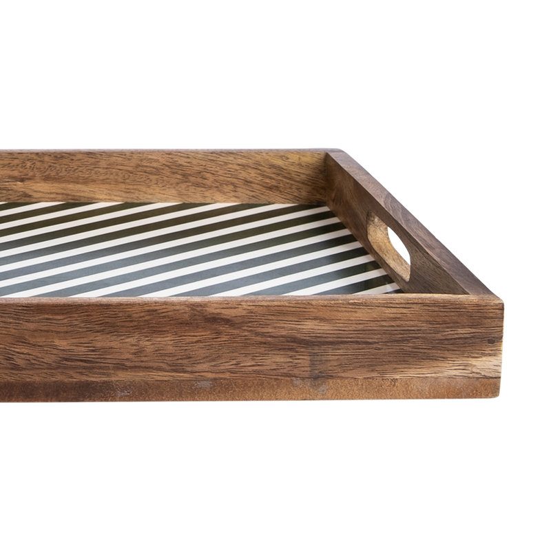 Affan Solid Wood Tray, White/Green