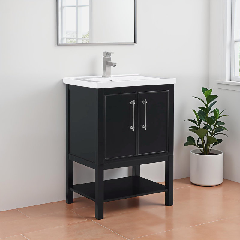 Ensemble de meuble-lavabo simple 24 po Jewell, Noir / nickel brossé