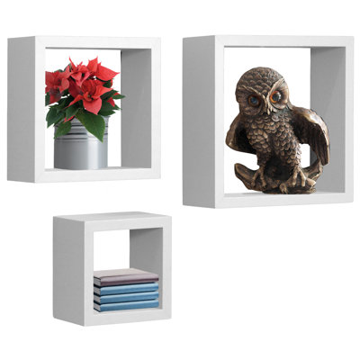 Sorbus Floating Wall Square Cube Box Shelves Mix Size Set of 3 in White