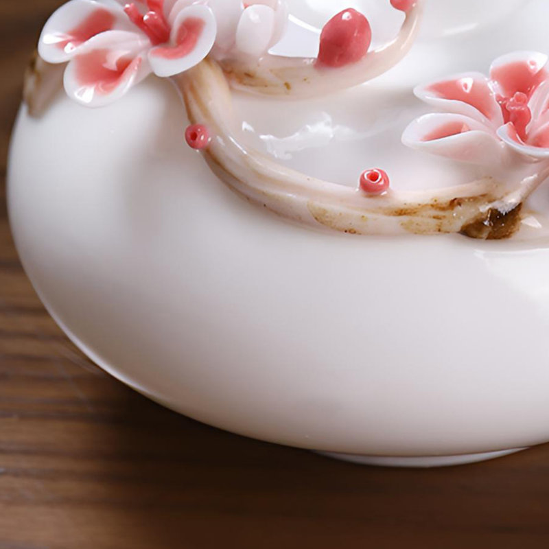 Élégant vase en céramique à fleurs de prunier - Décoration de table traditionnelle faite à la main