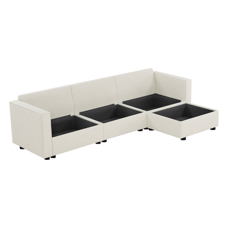 Canapé modulaire de rangement en L à 3 sièges 118,11 po Hymes avec coussin détachable, canapé modulaire avec repose-pieds