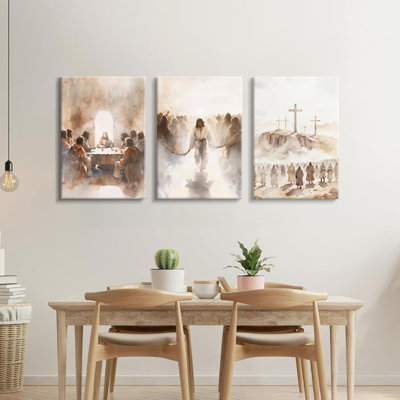 3 Pcs Jesus Wall Art Christian Bible Story Wall Decor Jesus Walking Poster Religious Easter Cross Canvas Prints Paintings Last Supper Pictures For Liv