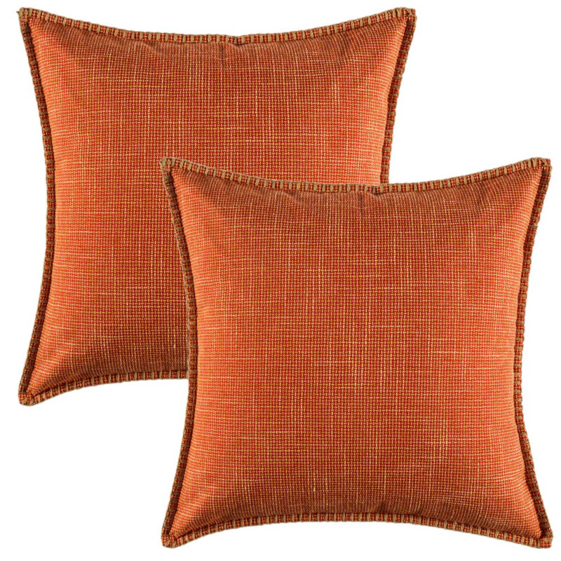 Ensemble de 2 coussins en lin à garniture décorative (inséré inclus), Carré, Orange, H 18 po x l 18 po