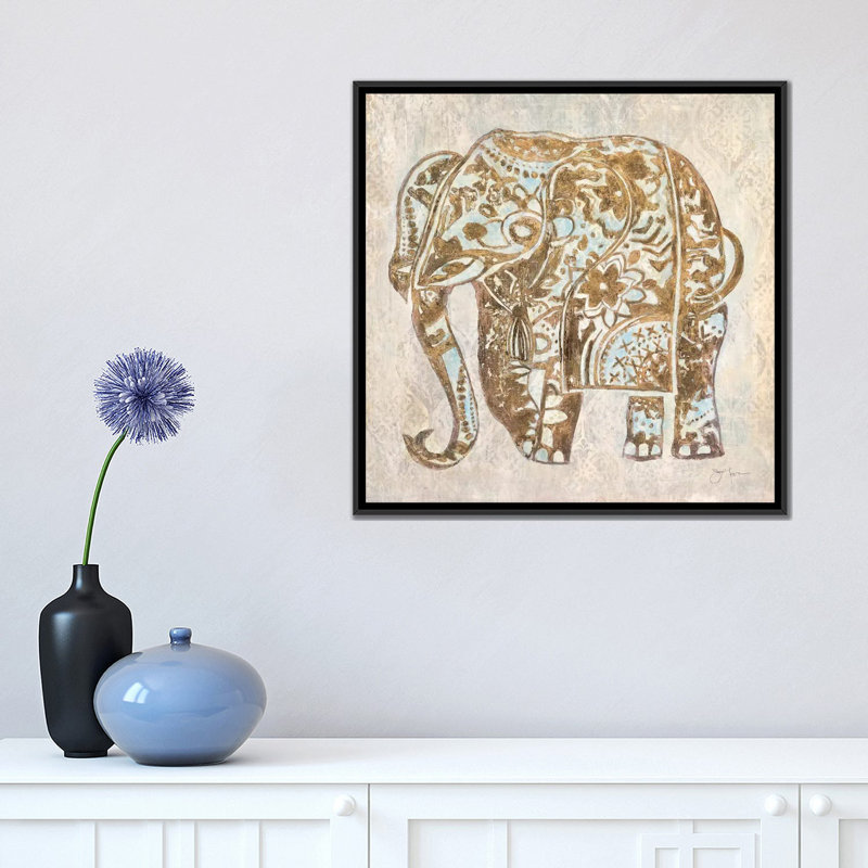 «Boho Elephant», impression sur toile, H 37 po x l 37 po x P 1,5 po, Toile avec cadre noir, Pas de tapis