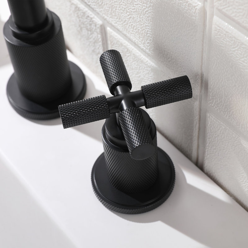 Solid Brass Widespread Bathroom Faucet With Pop-Up Drain Assembly, Matte Black