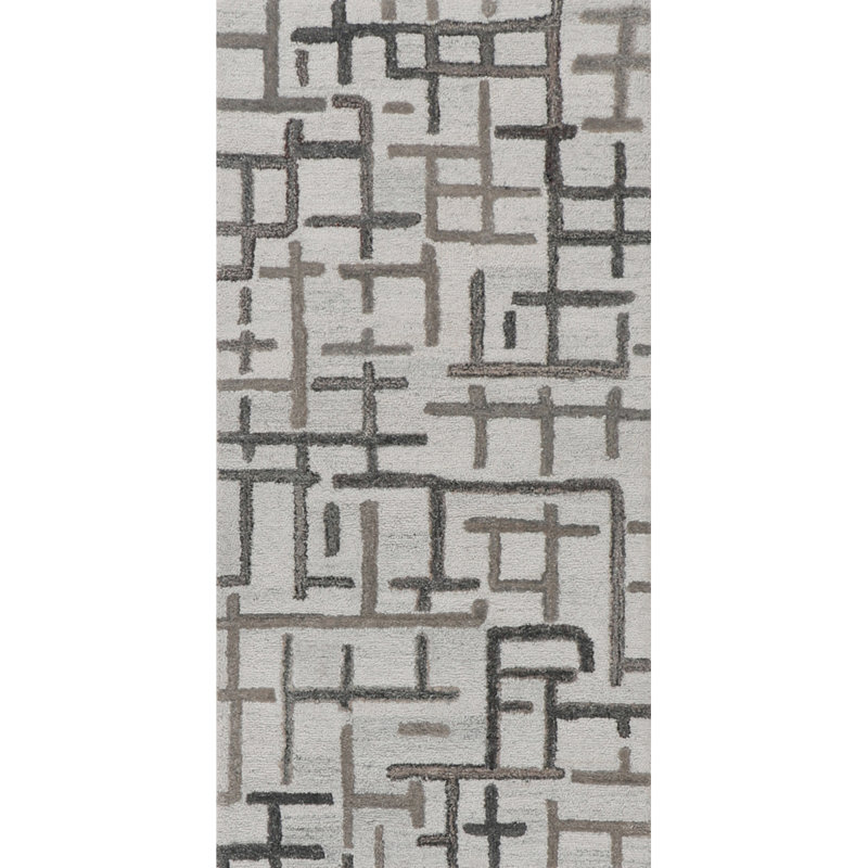 Tapis d'intérieur / extérieur géométrique touffeté à la main Campbell, Tapis de couloir 2 pi 6 po x 5 pi