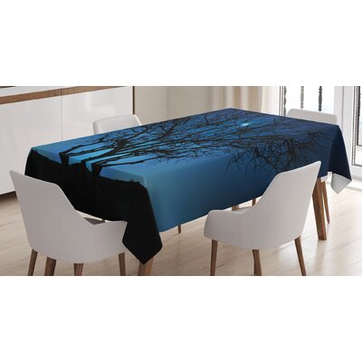 Ambesonne Navy Blue Tablecloth, Tree Under Clear Night Sky With Moon And Stars Galaxy Nature Landscape Art Print, Rectangular Table Cover For Dining R -  East Urban Home, 2311E8D545924767AC316965EEC37D51