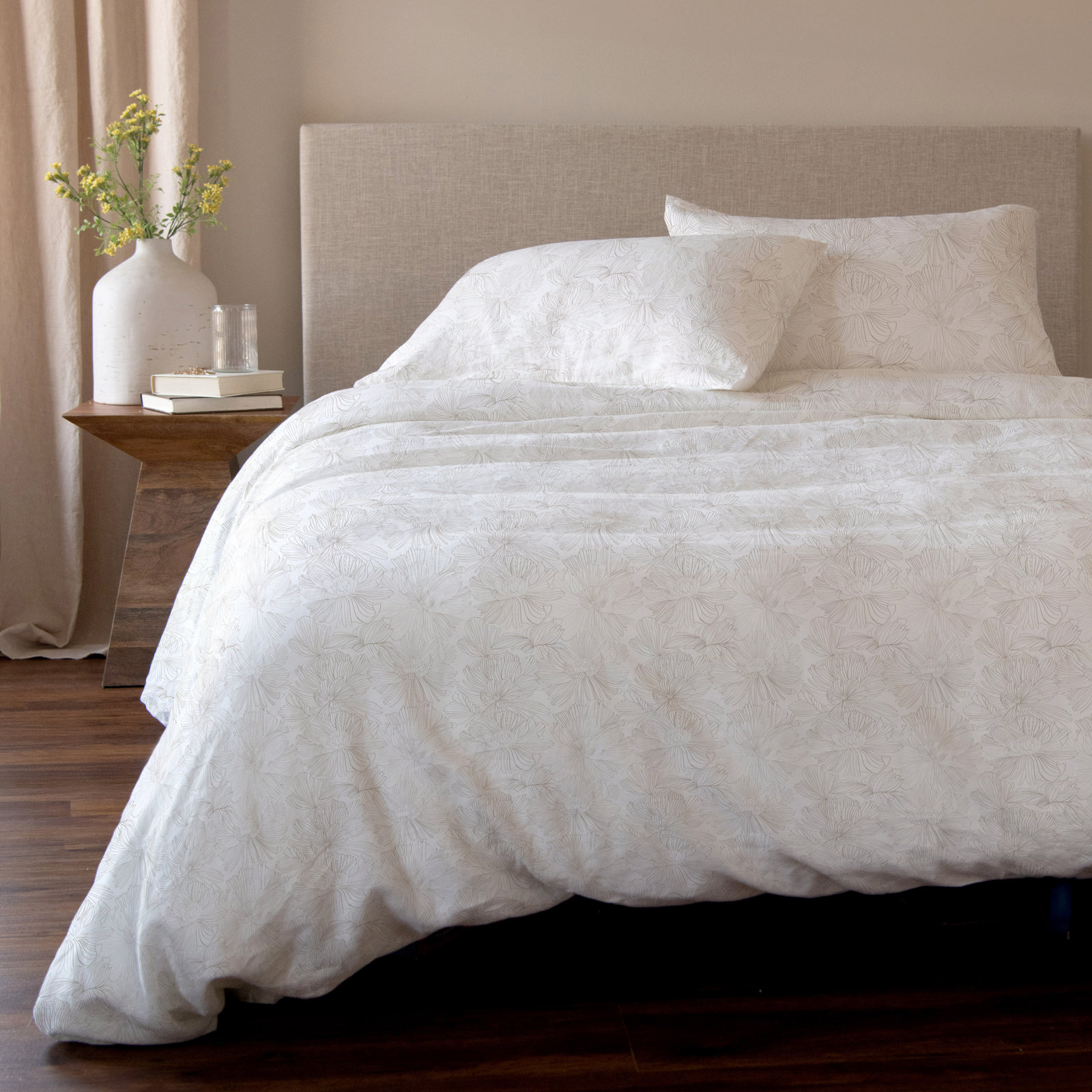 100% French Linen Duvet Cover, Twin Duvet Cover, Cream/Putty Floral