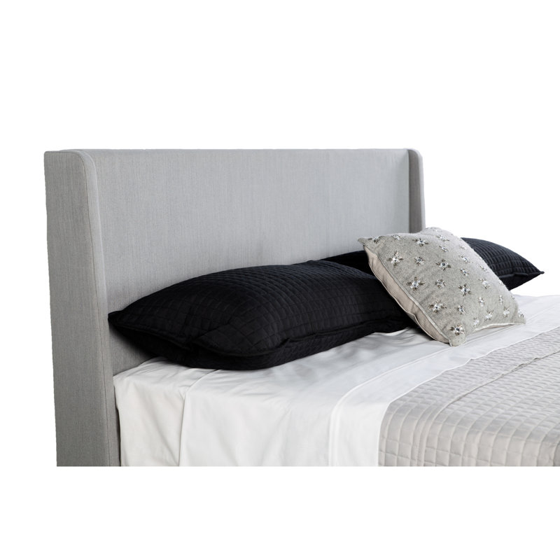 Très grand lit avec 2 tables de chevet rembourrées, couleur pierre, 100%, bases de bureau à finition noyer, accessoires de chambre à coucher gris
