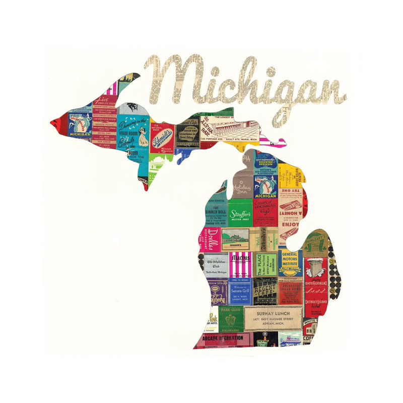 Michigan Matchbook by Paper Cutz - Wrapped Canvas Gallery-Wrapped Canvas Giclée, 93.98 cm H x 93.98 cm W