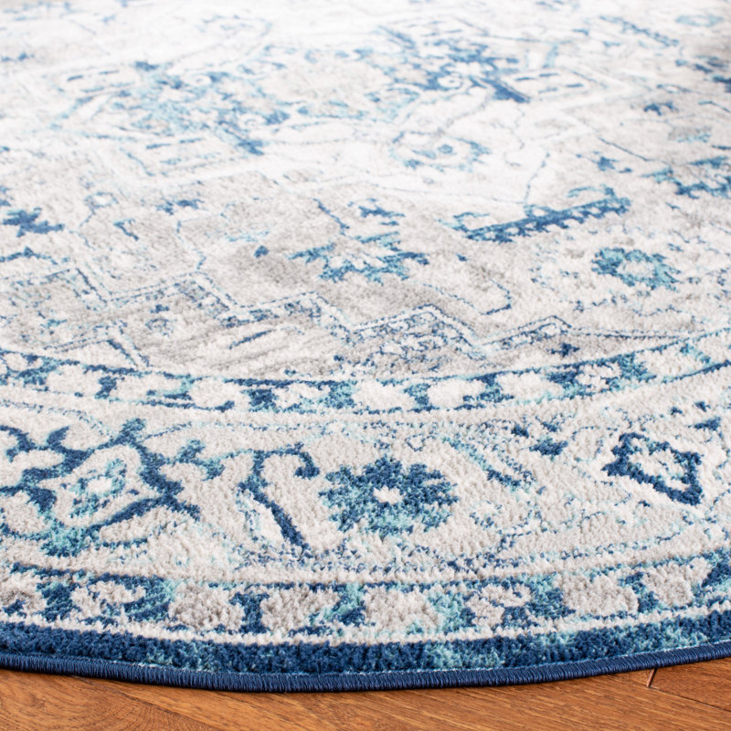 Aurich Light Gray/Blue Oriental Rug, Round 3'