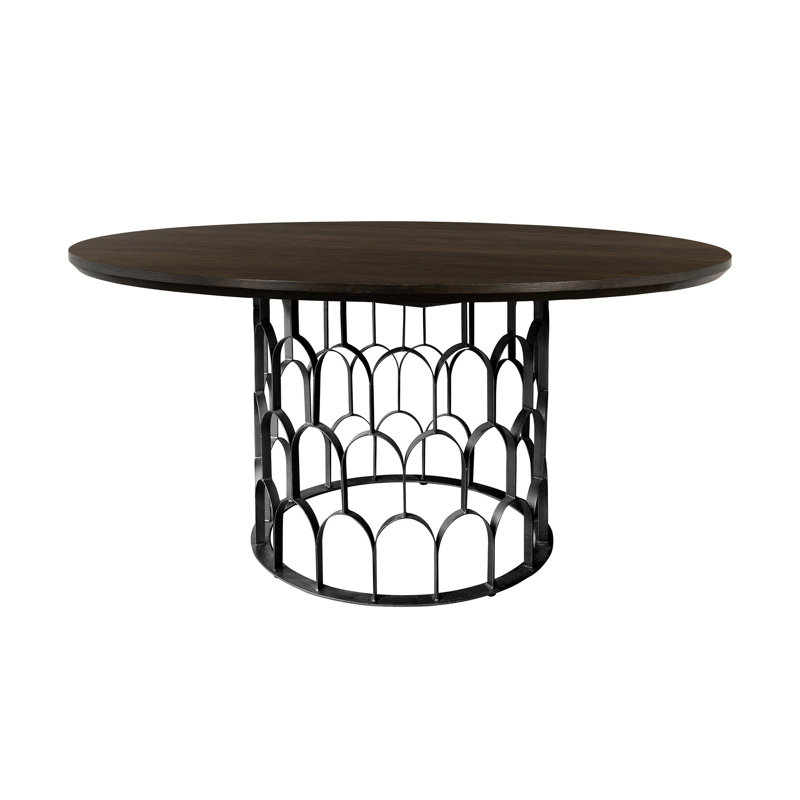 Siniard Round Metal Base Dining Table, Brown