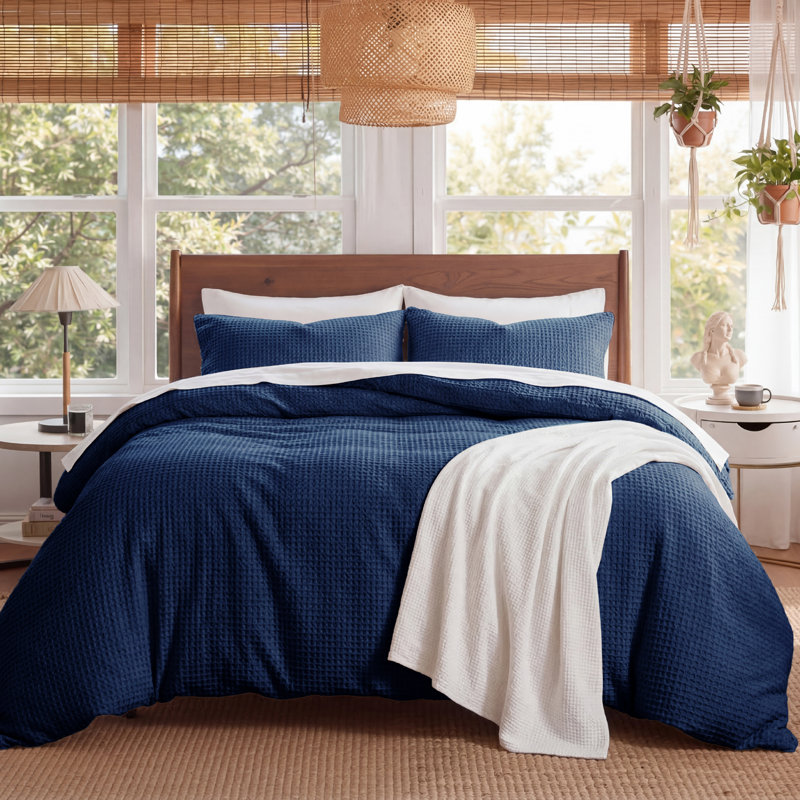 Ensemble de housse de couette à tissage gaufré 100% coton Essential Collection, Marine