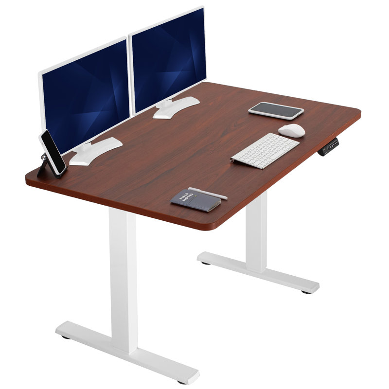 VIVO Single Motor Electric Desk with Push Button Memory Controller, 48.5" H x 48" W x 30" D, Dark Walnut/White